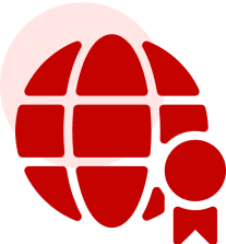 Red globe with ribbon icon design.
