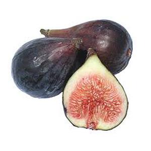 Three ripe figs, one cut open.