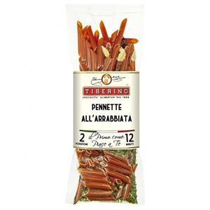 Pasta package labeled Pennette All'Arrabbiata.