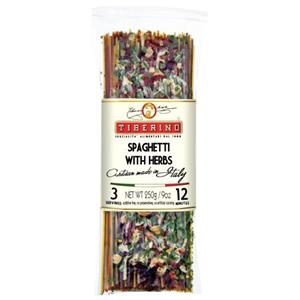 Packaged spaghetti with herbs from Italy.