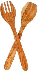 Wooden salad fork and spoon crossed.
