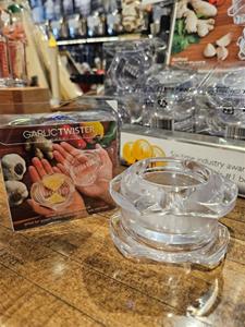 Garlic twister with packaging on display.