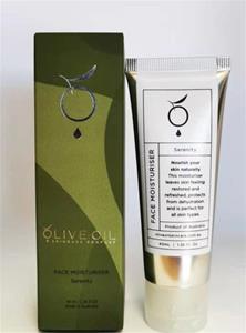 Olive oil face moisturizer packaging and tube.
