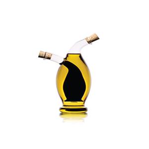 Glass oil and vinegar cruet with corks.